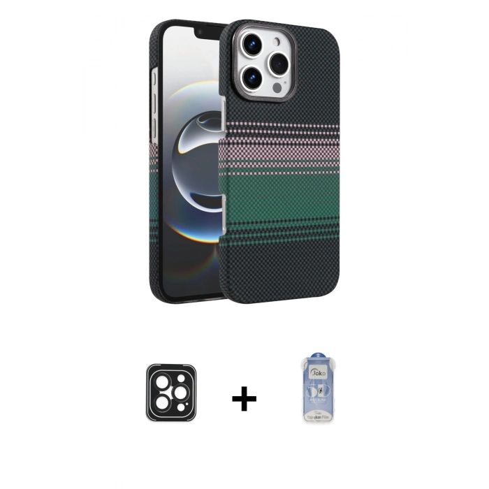 MARSİLYAN™- iPhone 16 Pro Max Kılıf Doruk Serisi - Siyah Joko Magic 5D Cam + PVD Metal Kamera Lens - SH