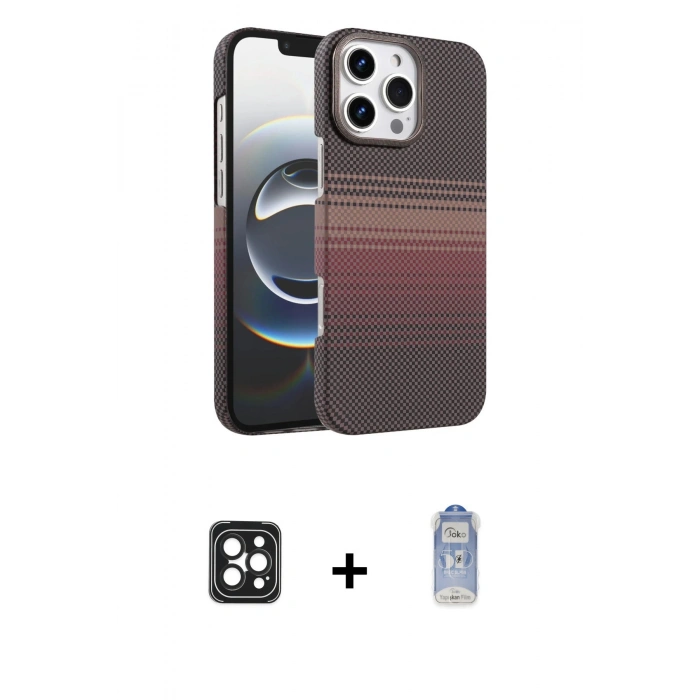 MARSİLYAN™- iPhone 16 Pro Max Kılıf Doruk Serisi - Siyah Joko Magic 5D Cam + PVD Metal Kamera Lens - SH
