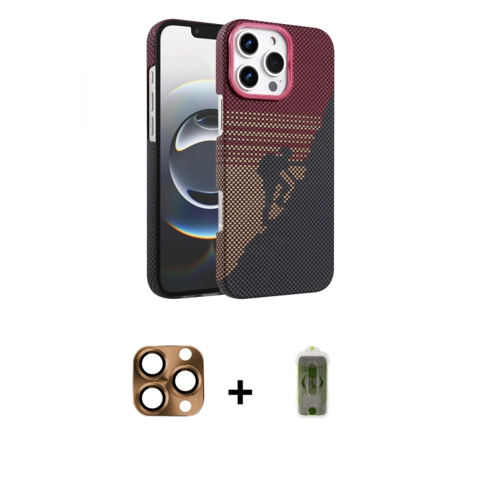 MARSİLYAN™- iPhone 16 Pro Max Kılıf Doruk Serisi - Siyah Joko Magic 5D Hayalet Cam + Pers Alüminyum Kamera Lens - CLTM