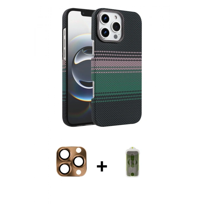 MARSİLYAN™- iPhone 16 Pro Max Kılıf Doruk Serisi - Siyah Joko Magic 5D Hayalet Cam + Pers Alüminyum Kamera Lens - CLTM