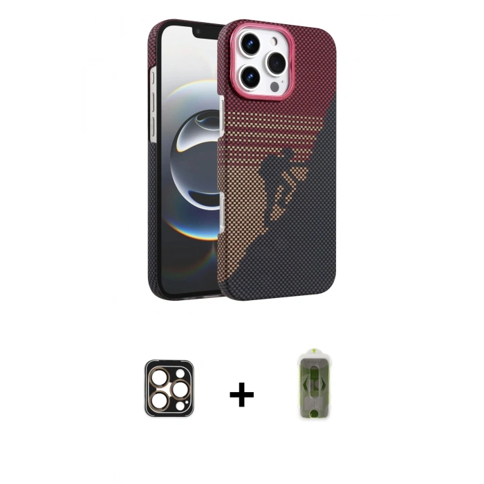 MARSİLYAN™- iPhone 16 Pro Max Kılıf Doruk Serisi - Siyah Joko Magic 5D Hayalet Cam + PVD Metal Kamera Lens - GD