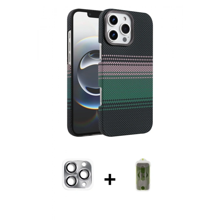 MARSİLYAN™- iPhone 16 Pro Max Kılıf Doruk Serisi - Siyah Joko Magic 5D Hayalet Cam + Pers Alüminyum Kamera Lens - GI