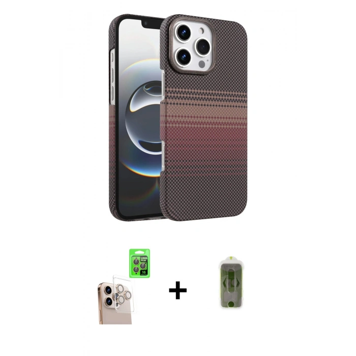 MARSİLYAN™- iPhone 16 Pro Max Kılıf Doruk Serisi - Siyah Joko Magic 5D Hayalet Cam + Natural Grey Raze Metal Kamera Lens