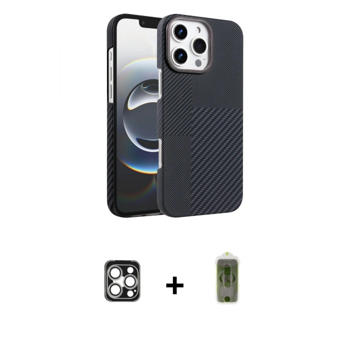 MARSİLYAN™- iPhone 16 Pro Max Kılıf Doruk Serisi - Siyah Joko Magic 5D Hayalet Cam + PVD Metal Kamera Lens - GS