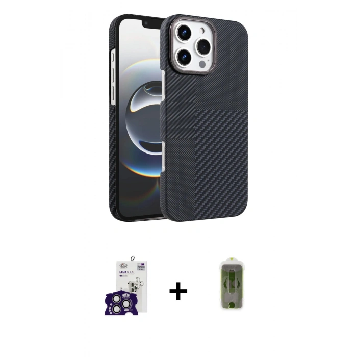 MARSİLYAN™- iPhone 16 Pro Max Kılıf Doruk Serisi - Siyah Joko Magic 5D Hayalet Cam + Bilvis Titan Kamera Lens - TMGI