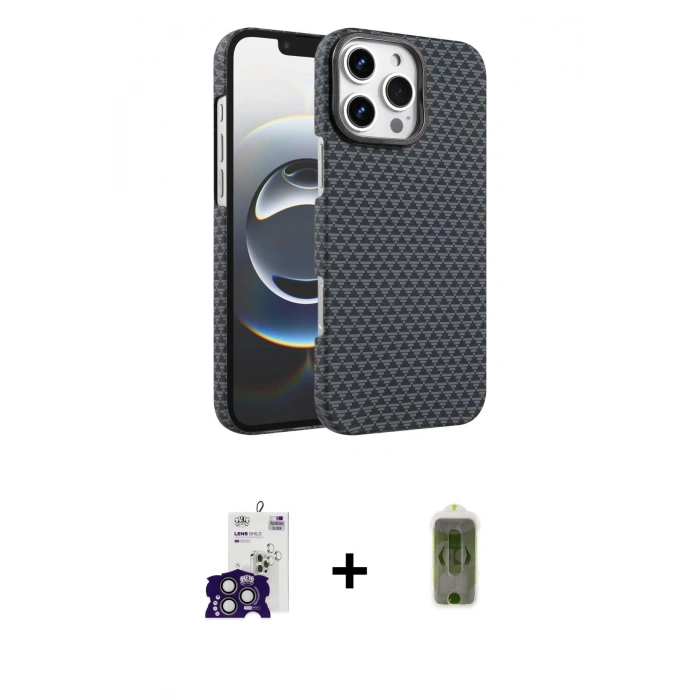 MARSİLYAN™- iPhone 16 Pro Max Kılıf Doruk Serisi - Siyah Joko Magic 5D Hayalet Cam + Bilvis Titan Kamera Lens - TMGI