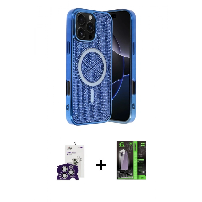 MARSİLYAN™- iPhone 16 Pro Max Kılıf Eksen Çizgi - Şeffaf 360 Full Body Arka Koruyucu + Bilvis Titan Kamera Lens - GS