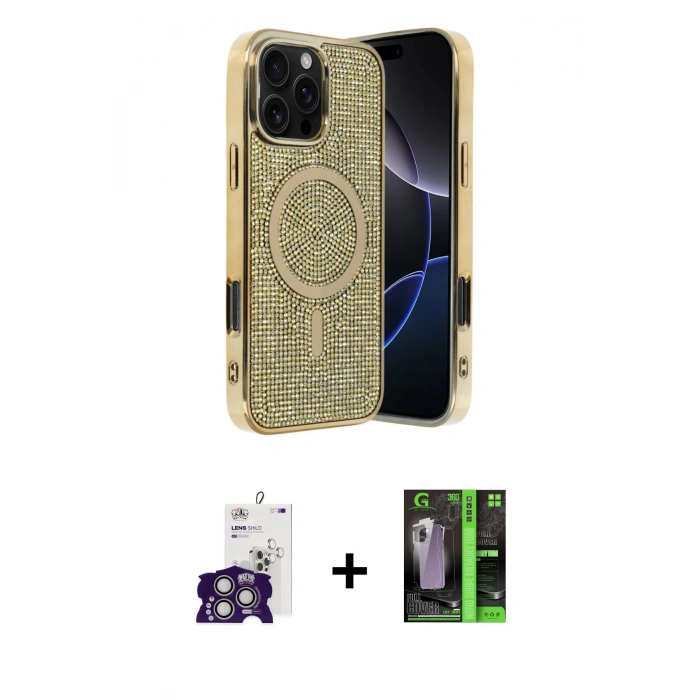 MARSİLYAN™- iPhone 16 Pro Max Kılıf Eksen Çizgi - Şeffaf 360 Full Body Arka Koruyucu + Bilvis Titan Kamera Lens - GS