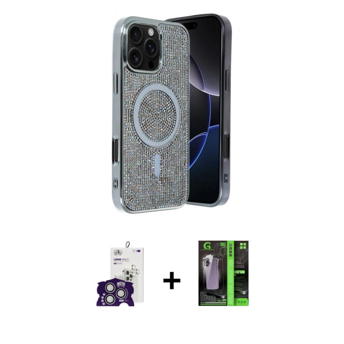 MARSİLYAN™- iPhone 16 Pro Max Kılıf Eksen Çizgi - Şeffaf 360 Full Body Arka Koruyucu + Bilvis Titan Kamera Lens - GS
