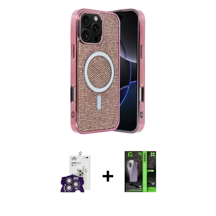 MARSİLYAN™- iPhone 16 Pro Max Kılıf Eksen Çizgi - Şeffaf 360 Full Body Arka Koruyucu + Bilvis Titan Kamera Lens - GS