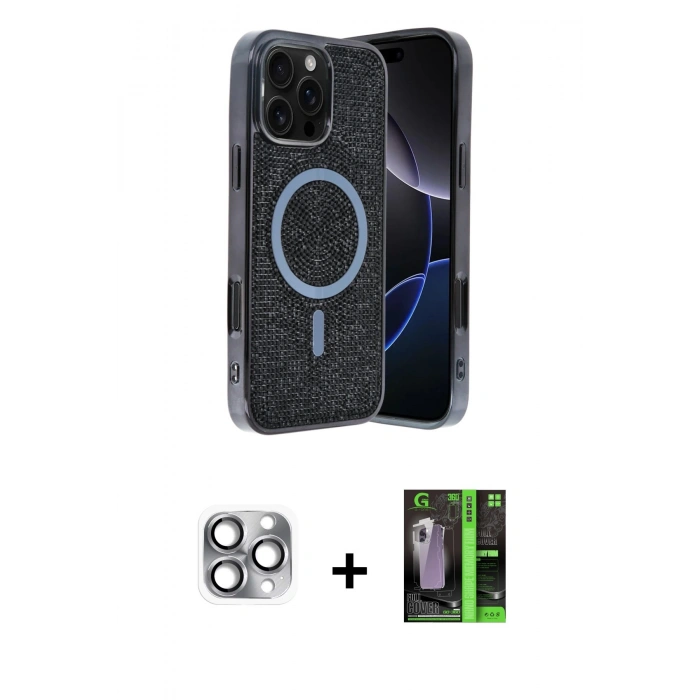 MARSİLYAN™- iPhone 16 Pro Max Kılıf Eksen Çizgi - Şeffaf 360 Full Body Arka Koruyucu + Pers Alüminyum Kamera Lens - GI