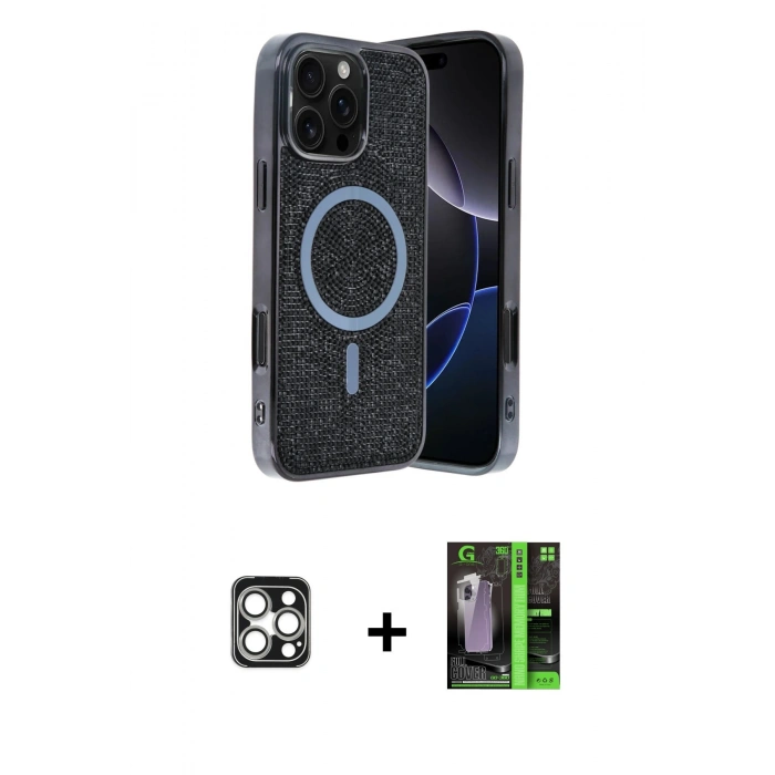 MARSİLYAN™- iPhone 16 Pro Max Kılıf Eksen Çizgi - Şeffaf 360 Full Body Arka Koruyucu + PVD Metal Kamera Lens - GS