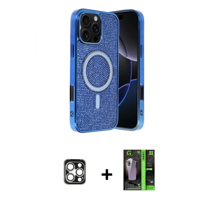MARSİLYAN™- iPhone 16 Pro Max Kılıf Eksen Çizgi - Şeffaf 360 Full Body Arka Koruyucu + PVD Metal Kamera Lens - GS