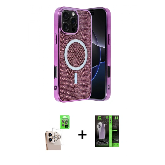 MARSİLYAN™- iPhone 16 Pro Max Kılıf Eksen Çizgi - Şeffaf 360 Full Body Arka Koruyucu + Raze Metal Kamera Lens - NLGY