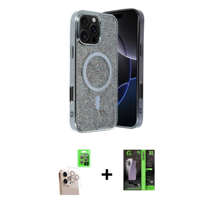 MARSİLYAN™- iPhone 16 Pro Max Kılıf Eksen Çizgi - Şeffaf 360 Full Body Arka Koruyucu + Raze Metal Kamera Lens - NLGY