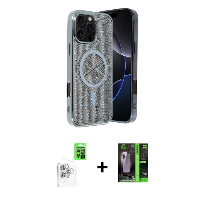 MARSİLYAN™- iPhone 16 Pro Max Kılıf Eksen Çizgi - Şeffaf 360 Full Body Arka Koruyucu + Raze Metal Kamera Lens - BZ