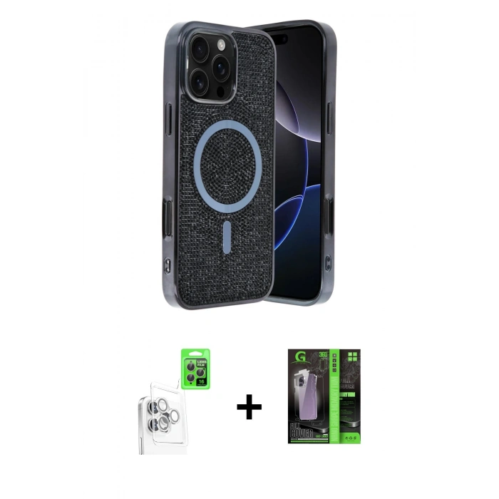 MARSİLYAN™- iPhone 16 Pro Max Kılıf Eksen Çizgi - Şeffaf 360 Full Body Arka Koruyucu + Raze Metal Kamera Lens - BZ