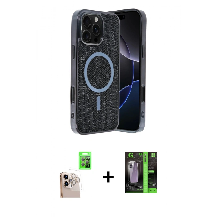MARSİLYAN™- iPhone 16 Pro Max Kılıf Eksen Çizgi - Şeffaf 360 Full Body Arka Koruyucu + Raze Metal Kamera Lens - NLGY