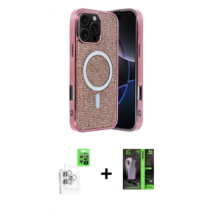 MARSİLYAN™- iPhone 16 Pro Max Kılıf Eksen Çizgi - Şeffaf 360 Full Body Arka Koruyucu + Raze Metal Kamera Lens - BZ