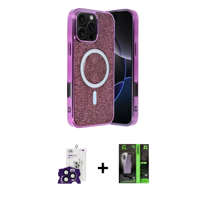MARSİLYAN™- iPhone 16 Pro Max Kılıf Eksen Çizgi - Şeffaf 360 Full Body Arka Koruyucu + Siyah Bilvis Titan Kamera Lens