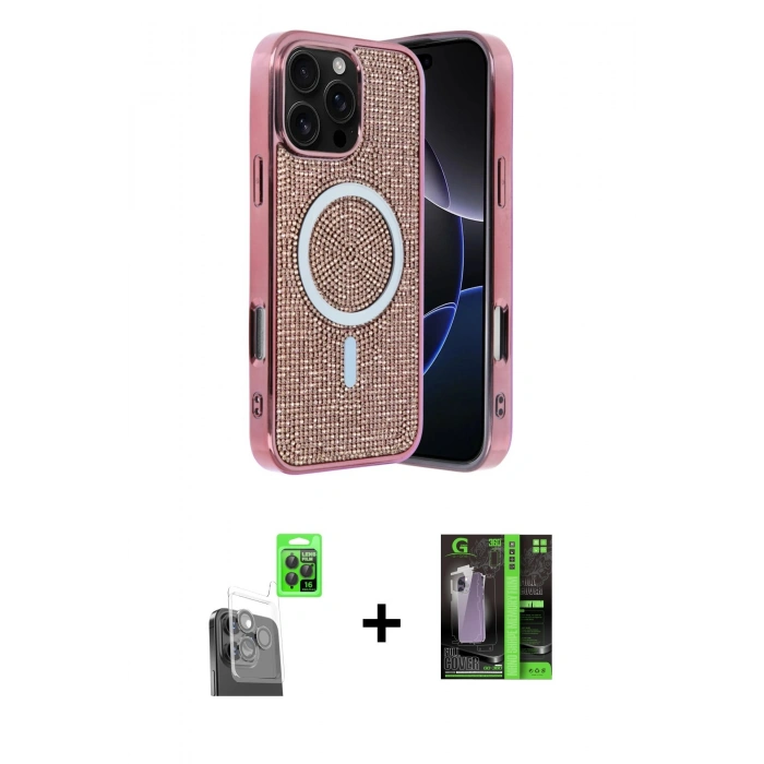 MARSİLYAN™- iPhone 16 Pro Max Kılıf Eksen Çizgi - Şeffaf 360 Full Body Arka Koruyucu + Siyah Raze Metal Kamera Lens