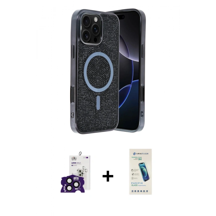 MARSİLYAN™- iPhone 16 Pro Max Kılıf Eksen Çizgi - Şeffaf Pasifik Cam Ekran Koruyucu + Bilvis Titan Kamera Lens - SH