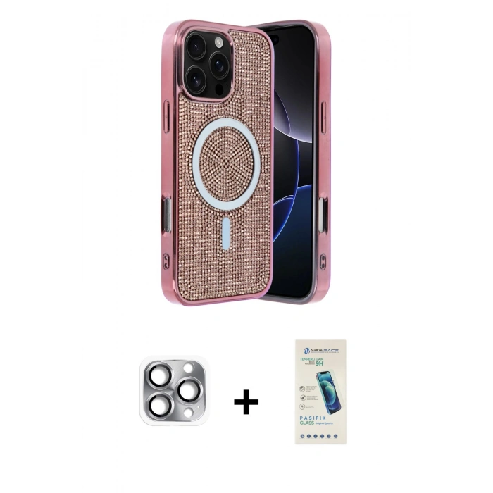MARSİLYAN™- iPhone 16 Pro Max Kılıf Eksen Çizgi - Şeffaf Pasifik Cam Ekran Koruyucu + Pers Alüminyum Kamera Lens - GI
