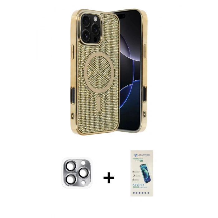 MARSİLYAN™- iPhone 16 Pro Max Kılıf Eksen Çizgi - Şeffaf Pasifik Cam Ekran Koruyucu + Pers Alüminyum Kamera Lens - GI