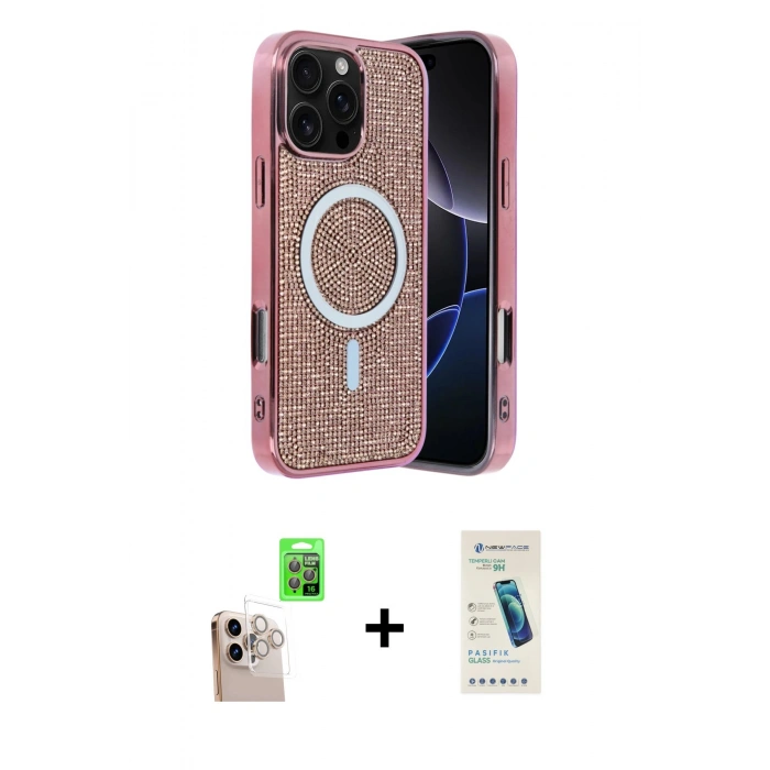 MARSİLYAN™- iPhone 16 Pro Max Kılıf Eksen Çizgi - Şeffaf Pasifik Cam Ekran Koruyucu + Raze Metal Kamera Lens - NLGY