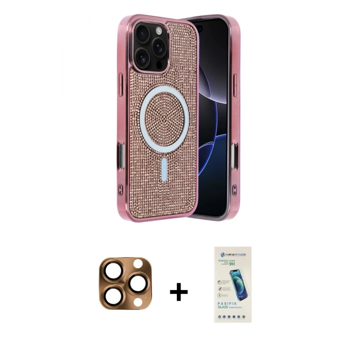 MARSİLYAN™- iPhone 16 Pro Max Kılıf Eksen Çizgi - Şeffaf Pasifik Cam Ekran Koruyucu + Pers Alüminyum Kamera Lens - CLTM