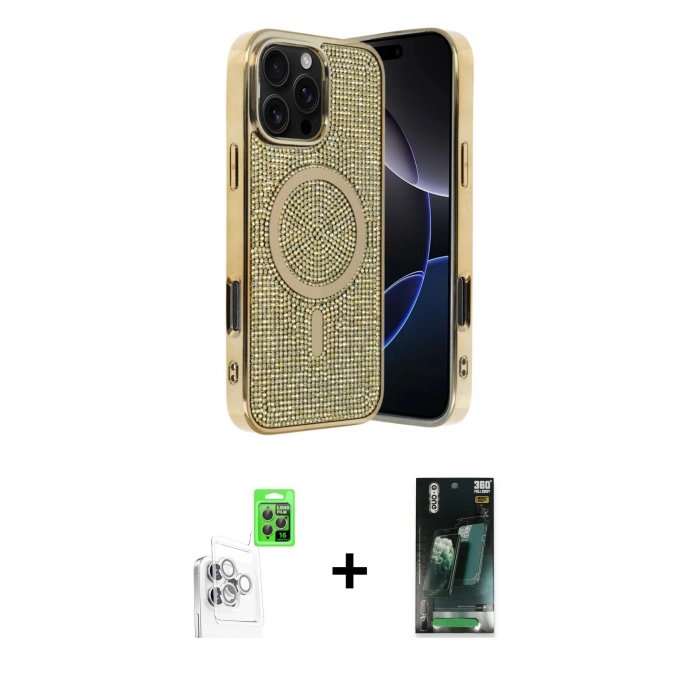 MARSİLYAN™- iPhone 16 Pro Max Kılıf Eksen Çizgi - Siyah 360 Mat Full Body Arka Koruyucu + Raze Metal Kamera Lens - BZ