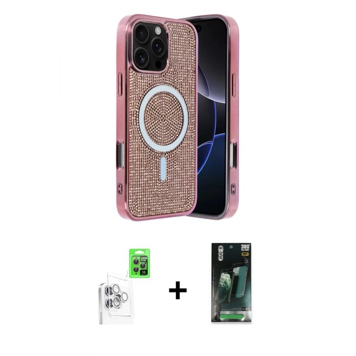 MARSİLYAN™- iPhone 16 Pro Max Kılıf Eksen Çizgi - Siyah 360 Mat Full Body Arka Koruyucu + Raze Metal Kamera Lens - BZ