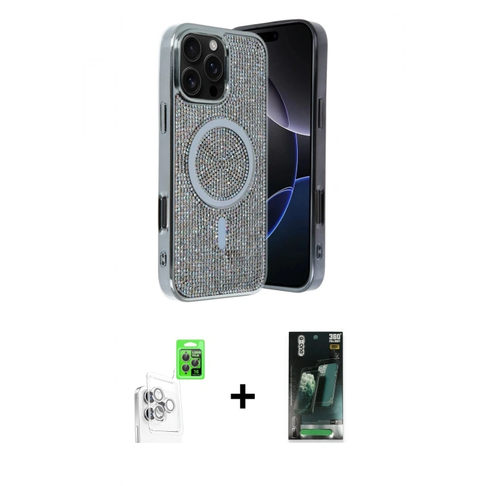 MARSİLYAN™- iPhone 16 Pro Max Kılıf Eksen Çizgi - Siyah 360 Mat Full Body Arka Koruyucu + Raze Metal Kamera Lens - BZ