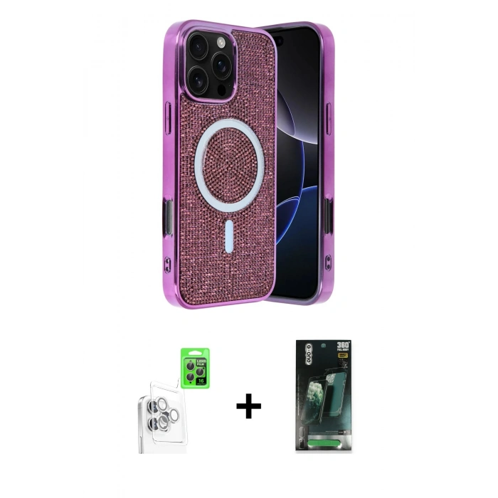 MARSİLYAN™- iPhone 16 Pro Max Kılıf Eksen Çizgi - Siyah 360 Mat Full Body Arka Koruyucu + Raze Metal Kamera Lens - BZ