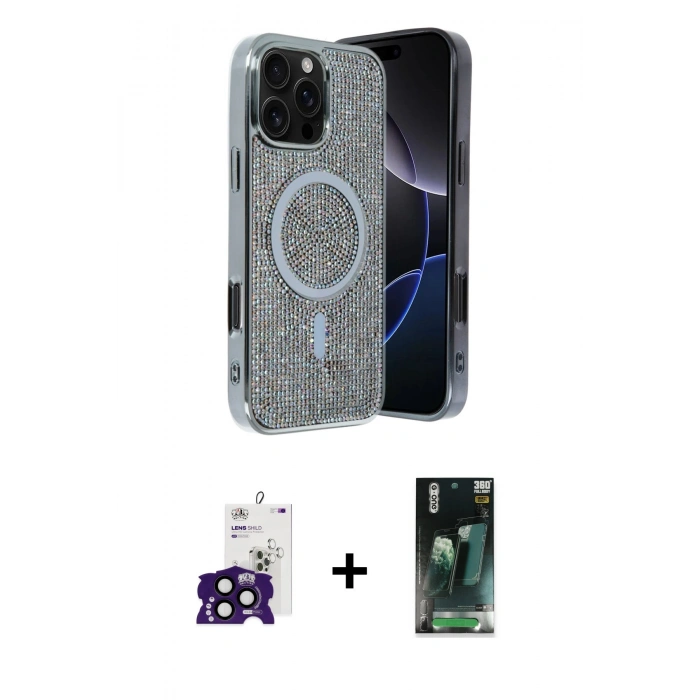 MARSİLYAN™- iPhone 16 Pro Max Kılıf Eksen Çizgi - Siyah 360 Mat Full Body Arka Koruyucu + Bilvis Titan Kamera Lens - SH