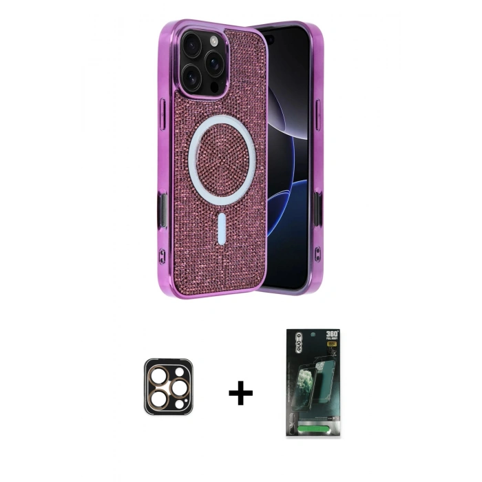MARSİLYAN™- iPhone 16 Pro Max Kılıf Eksen Çizgi - Siyah 360 Mat Full Body Arka Koruyucu + PVD Metal Kamera Lens - GD