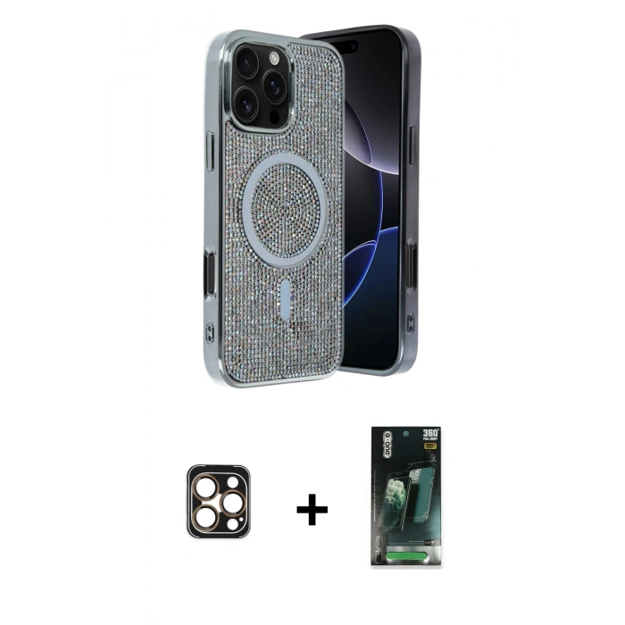 MARSİLYAN™- iPhone 16 Pro Max Kılıf Eksen Çizgi - Siyah 360 Mat Full Body Arka Koruyucu + PVD Metal Kamera Lens - GD