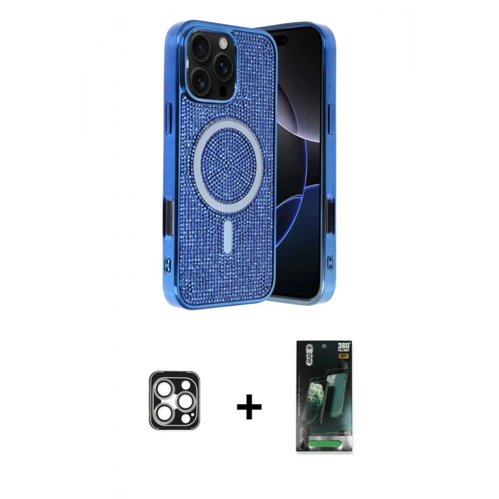 MARSİLYAN™- iPhone 16 Pro Max Kılıf Eksen Çizgi - Siyah 360 Mat Full Body Arka Koruyucu + PVD Metal Kamera Lens - GS
