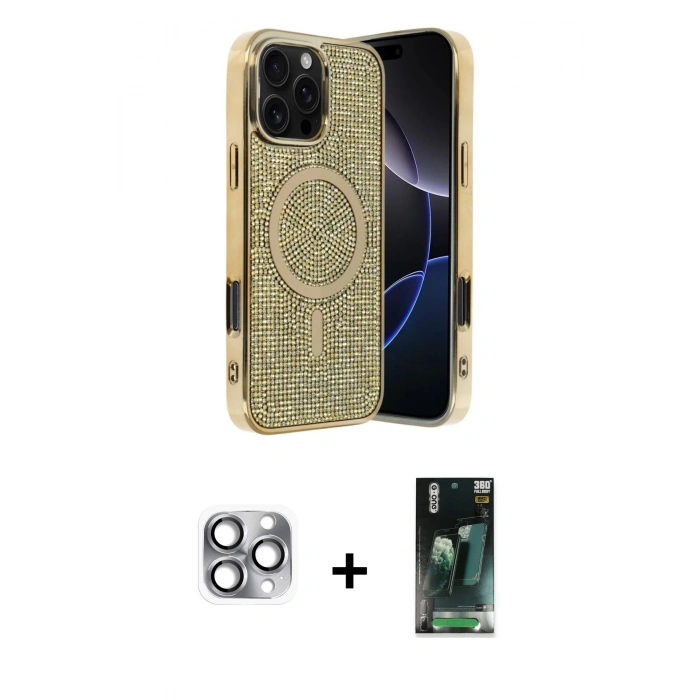 MARSİLYAN™- iPhone 16 Pro Max Kılıf Eksen Çizgi - Siyah 360 Mat Full Body Arka Koruyucu + Pers Alüminyum Kamera Lens - GI