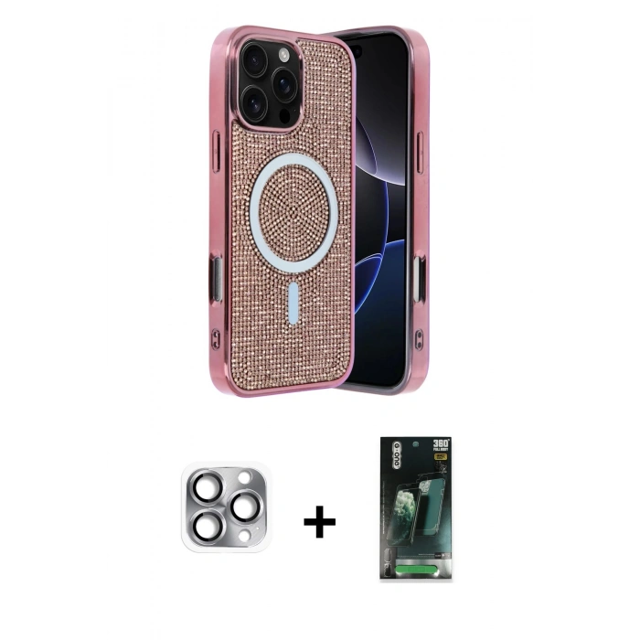 MARSİLYAN™- iPhone 16 Pro Max Kılıf Eksen Çizgi - Siyah 360 Mat Full Body Arka Koruyucu + Pers Alüminyum Kamera Lens - GI