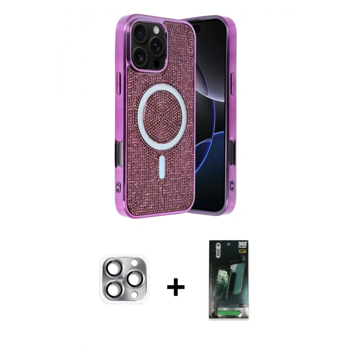 MARSİLYAN™- iPhone 16 Pro Max Kılıf Eksen Çizgi - Siyah 360 Mat Full Body Arka Koruyucu + Pers Alüminyum Kamera Lens - GI