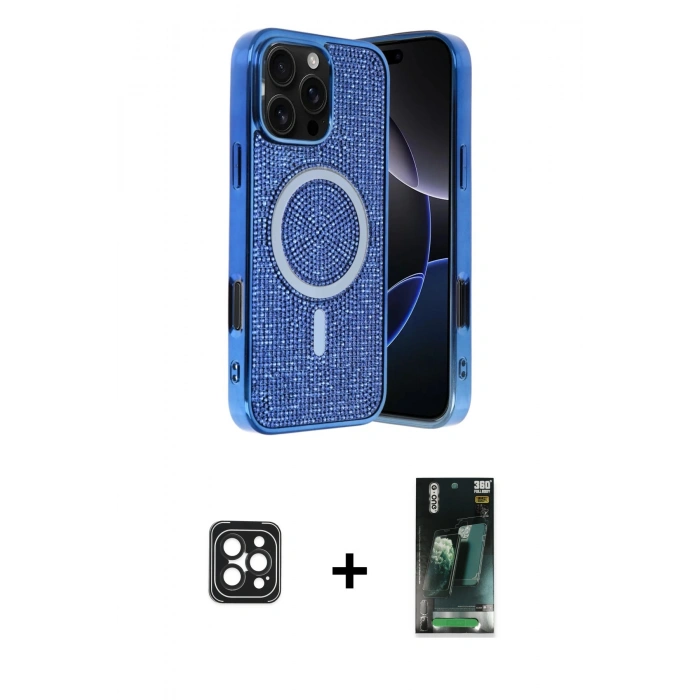 MARSİLYAN™- iPhone 16 Pro Max Kılıf Eksen Çizgi - Siyah 360 Mat Full Body Arka Koruyucu + PVD Metal Kamera Lens - SH