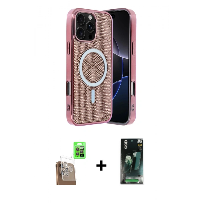 MARSİLYAN™- iPhone 16 Pro Max Kılıf Eksen Çizgi - Siyah 360 Mat Full Body Arka Koruyucu + Raze Metal Kamera Lens - CLTM