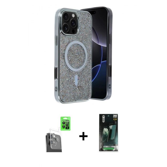 MARSİLYAN™- iPhone 16 Pro Max Kılıf Eksen Çizgi - Siyah 360 Mat Full Body Arka Koruyucu + Raze Metal Kamera Lens - SH