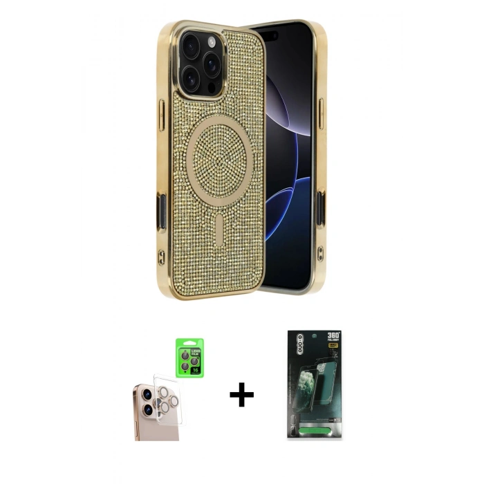 MARSİLYAN™- iPhone 16 Pro Max Kılıf Eksen Çizgi - Siyah 360 Mat Full Body Arka Koruyucu + Raze Metal Kamera Lens - NLGY