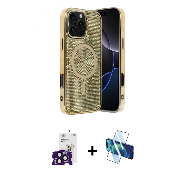 MARSİLYAN™- iPhone 16 Pro Max Kılıf Eksen Çizgi - Siyah 3D Antistatik Cam Ekran Koruyucu + Bilvis Titan Kamera Lens - SH