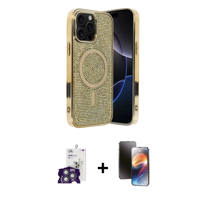 MARSİLYAN™- iPhone 16 Pro Max Kılıf Eksen Çizgi - Siyah 3D Antistatik Mat Seramik Nano Ekran Koruyucu + Gümüş Bilvis Titan Kamera Lens