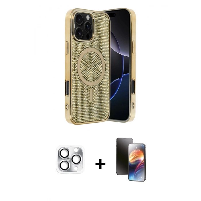 MARSİLYAN™- iPhone 16 Pro Max Kılıf Eksen Çizgi - Siyah 3D Antistatik Mat Seramik Nano Ekran Koruyucu + Pers Alüminyum Kamera Lens - GS