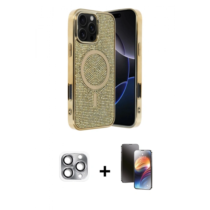 MARSİLYAN™- iPhone 16 Pro Max Kılıf Eksen Çizgi - Siyah 3D Antistatik Mat Seramik Nano Ekran Koruyucu + Pers Alüminyum Kamera Lens - GI