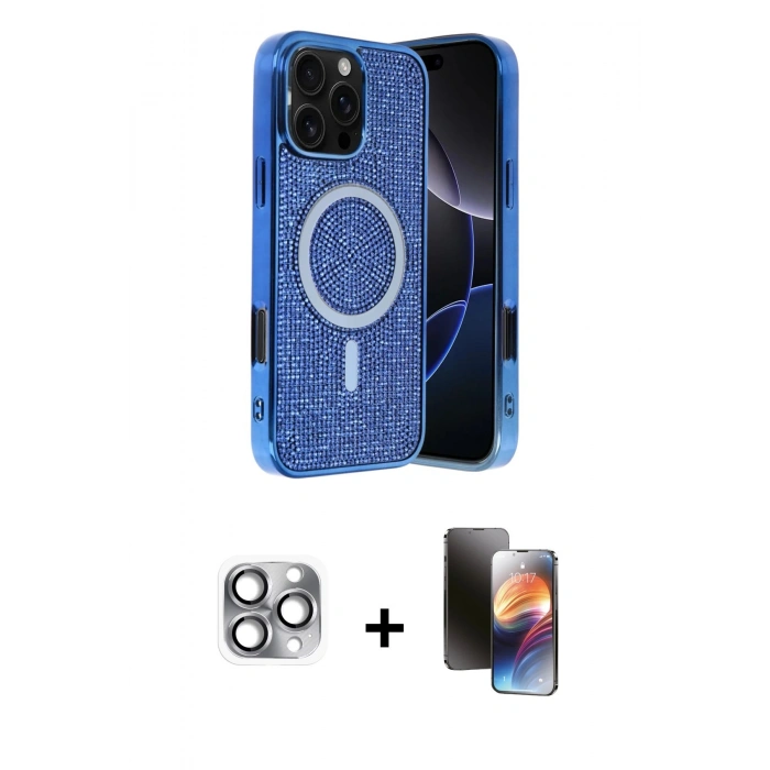 MARSİLYAN™- iPhone 16 Pro Max Kılıf Eksen Çizgi - Siyah 3D Antistatik Mat Seramik Nano Ekran Koruyucu + Pers Alüminyum Kamera Lens - GI